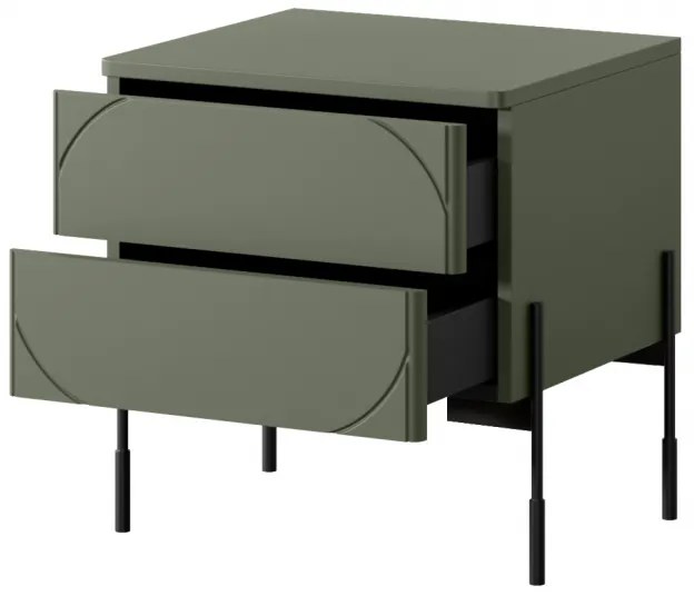 Noptieră cu sertare Sonatia 45 cm 2 sertare cu picioare metalice - verde măsliniu