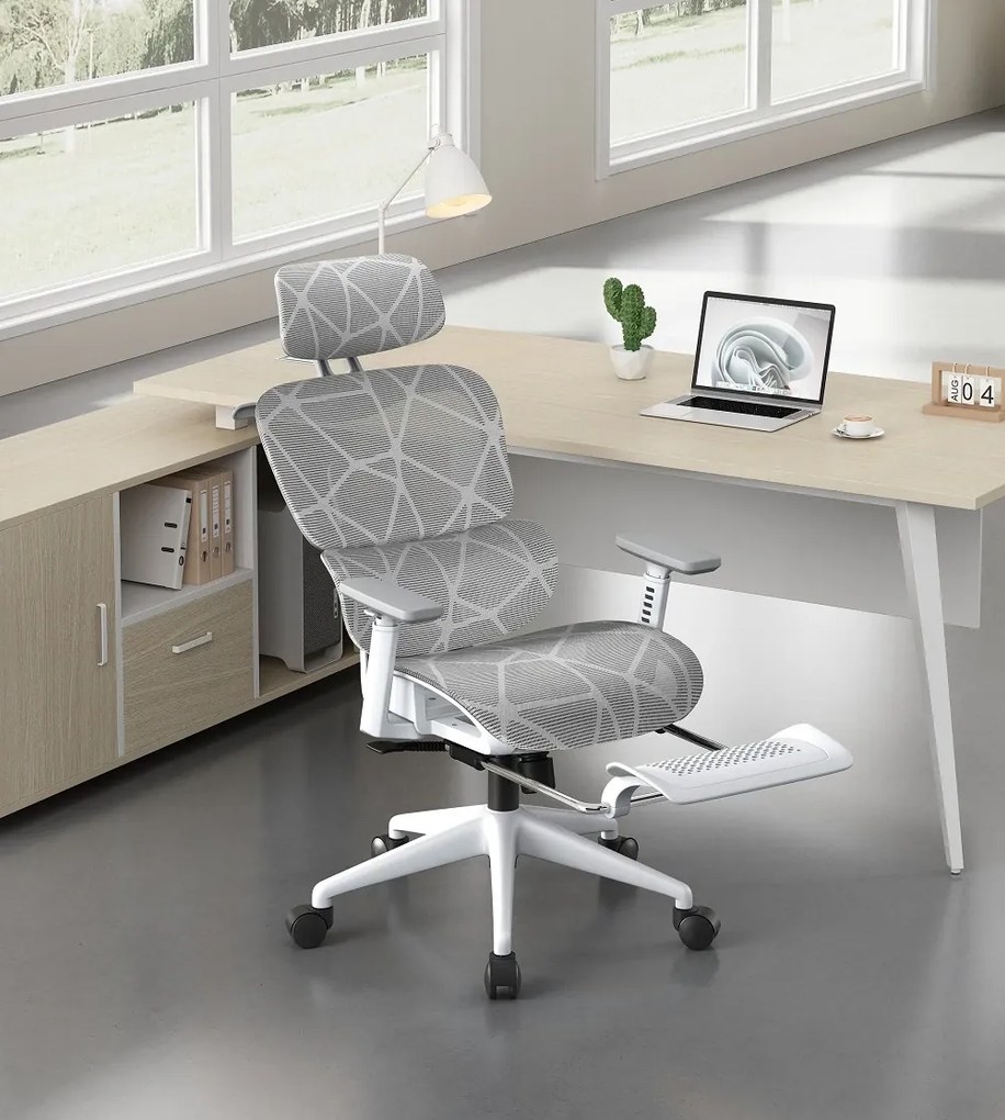 RESIGILAT- Scaun ergonomic, functie translatie sezut, cotiere reglabile 3D, tetiera 3D, suport lombar reglabil, spătar reglabil inaltime, pivotant, suport picioare, Alb/Negru