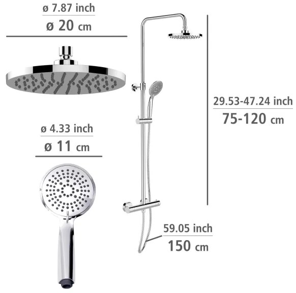 WENKO 25483100 - Sistem de duș WATERSAVING SYSTEM, 120 cm, crom lucios