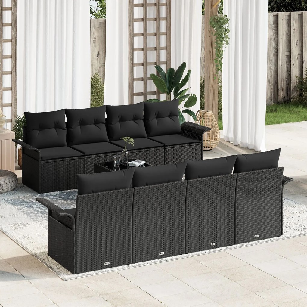 vidaXL Set de 9 piese canapea grădină cu perne, negru, poliratan