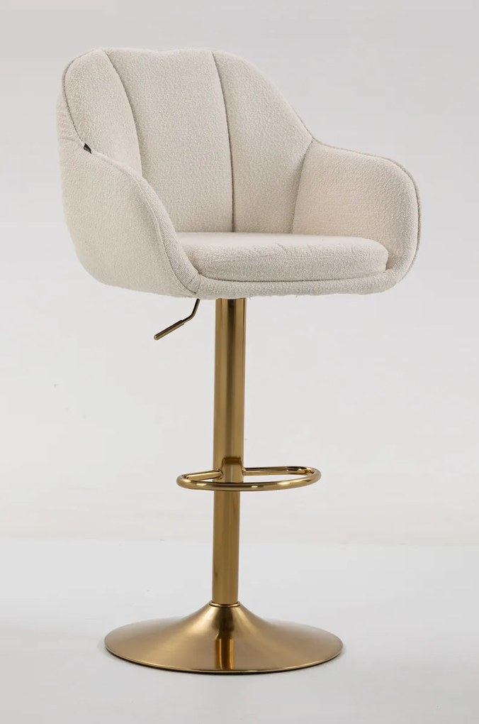HR2055W Scaun Crem din Boucle cu Bază Aurie