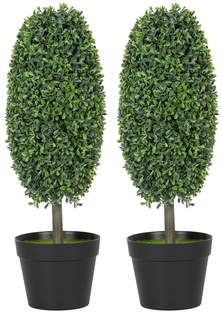 HOMCOM Set de 2 plante artificiale, Arbori de plastic rezistenți la UV în ghiveci, Plastica, Ciment, Verde | Aosom Romania