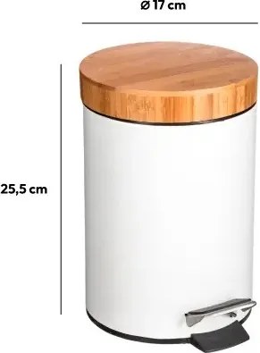 Cos de gunoi cu capac din bambus NATUREO 3L, alb