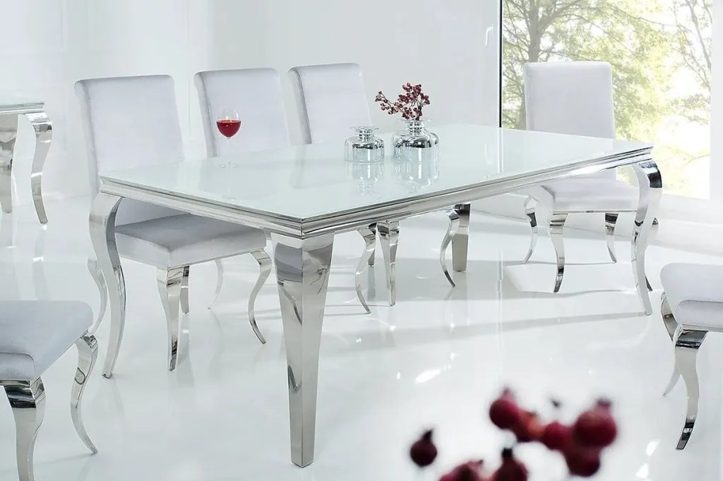Masa Dining Eleganta, Sticla, Alb, Modern Barock 180cm