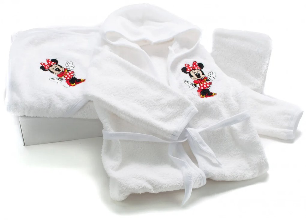 Set de baie pentru bebelusi, cu 3 piese, brodat cu Minnie Mouse, Alb- SDB-07