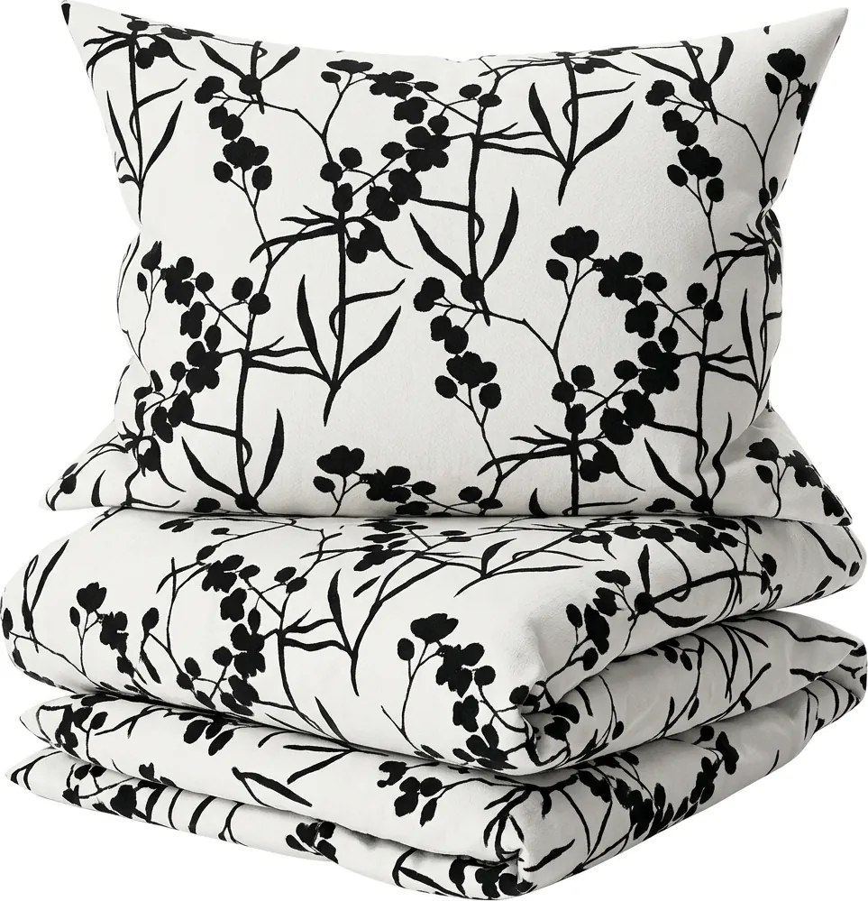 Lenjerie de pat din bumbac Renforcé BERRIES alb-negru Dimensiune lenjerie de pat: 80 x 80 cm | 135 x 200 cm