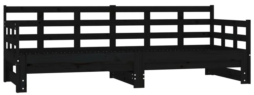 820381 vidaXL Pat de zi extensibil, negru, 2x(80x200) cm, lemn masiv de pin