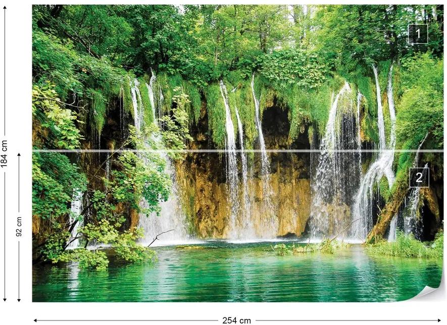 Fototapet GLIX - Waterfall Lake Forest Nature + adeziv GRATUIT Tapet nețesute - 254x184 cm