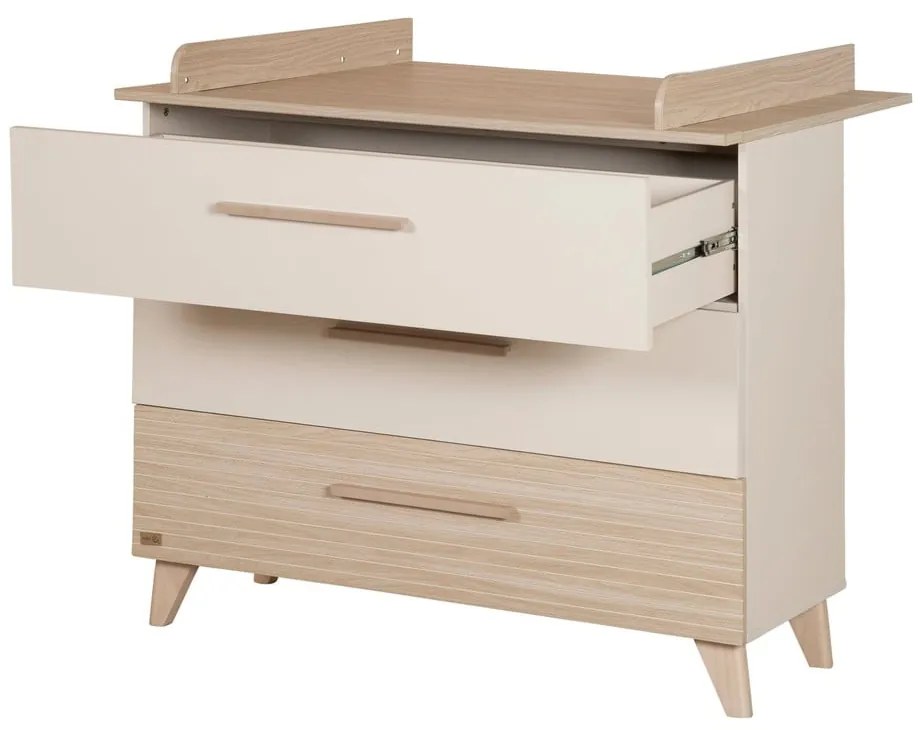 Comodă de copii crem/în culoare naturală cu aspect de lemn de stejar cu masă de schimbat 110x98x75 cm Sidney – Roba