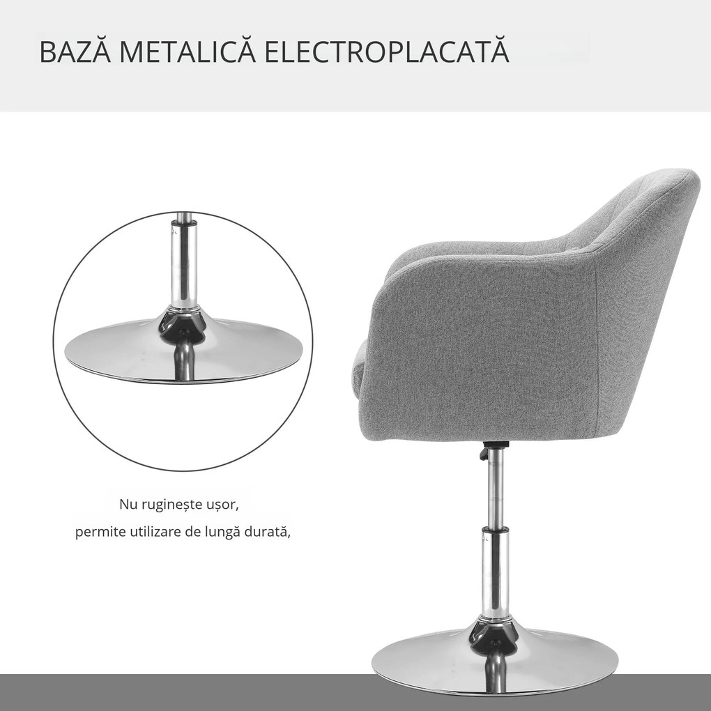 HOMCOM Scaun Pivotant la 360° cu Inaltime Reglabila din Material Respirabil, Scaun Modern cu Perna, Suport Lombar si Cotiere, 60x60x79-91 cm, Gri