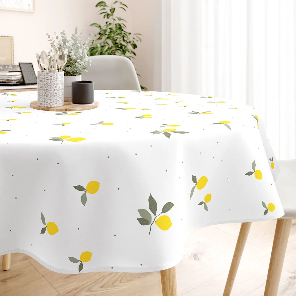 Goldea față de masă 100% bumbac - lămâie - rotundă Ø 150 cm