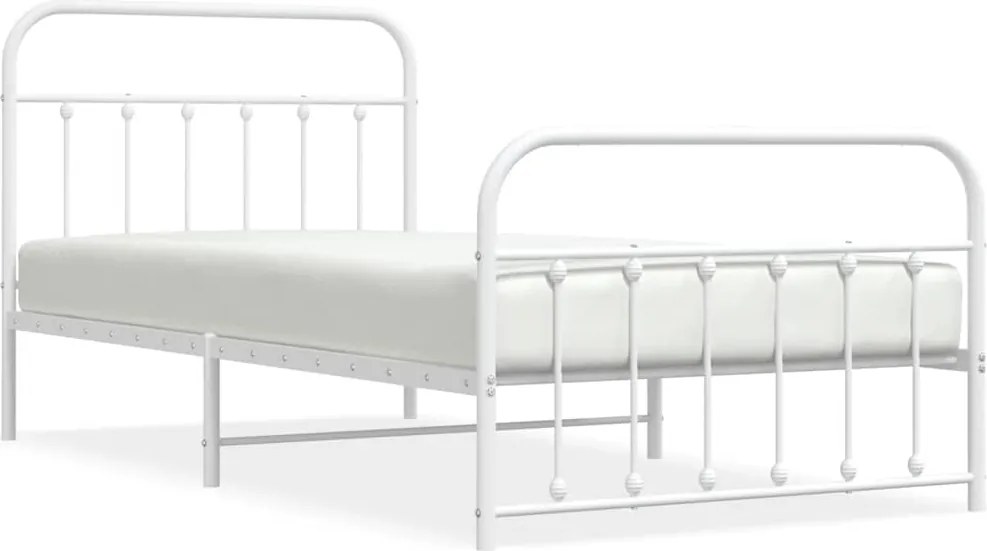vidaXL Cadru de pat metalic cu tăblie de cap/picioare, alb, 107x203 cm