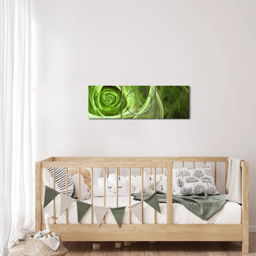 Tablou - Abstract Rose Green (cu ceas) (90x30 cm)