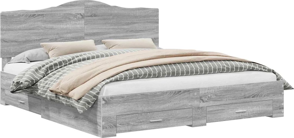 vidaXL Cadru de pat cu headboard Gri Sonoma 200 x 200 cm Lemn compozit