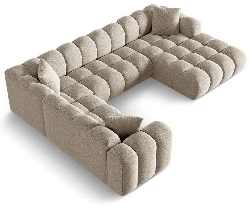 Colțar maro deschis cu tapițerie din chenille (cu colț pe partea stângă/în formă de "U") Treno – Cosmopolitan Design