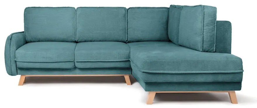 Colțar turcoaz extensibil cu tapițerie din catifea reiată (cu colț pe partea dreaptă) Tori – Bonami Selection