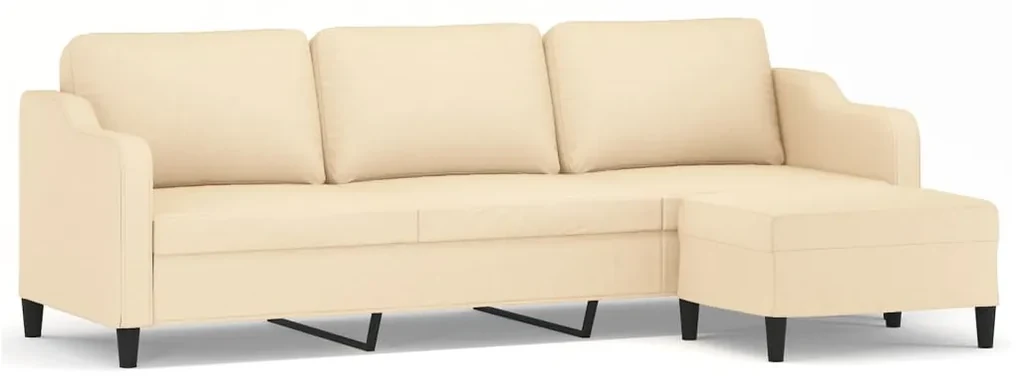 3153521 vidaXL Canapea cu 3 locuri și taburet, crem, 210 cm, textil