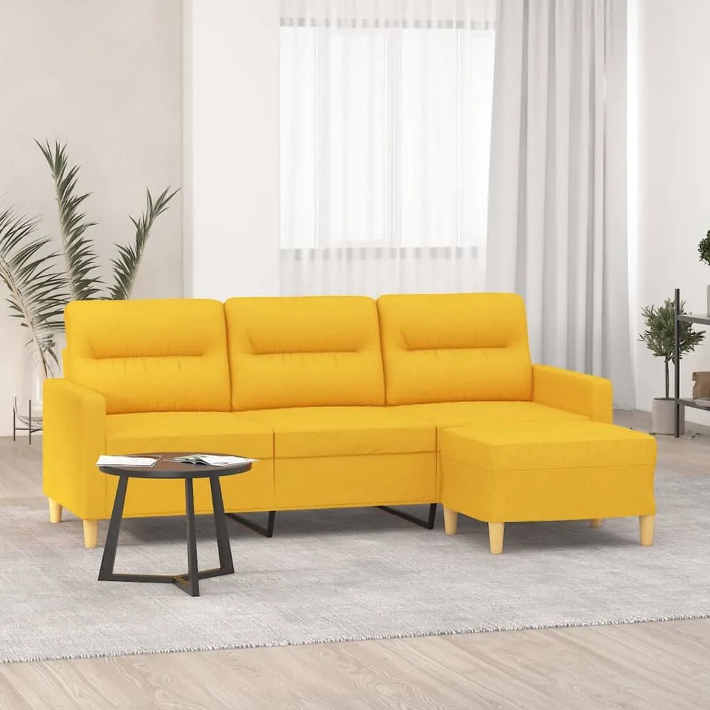 Canapea cu 3 locuri și taburet, galben deschis, 180 cm, textil