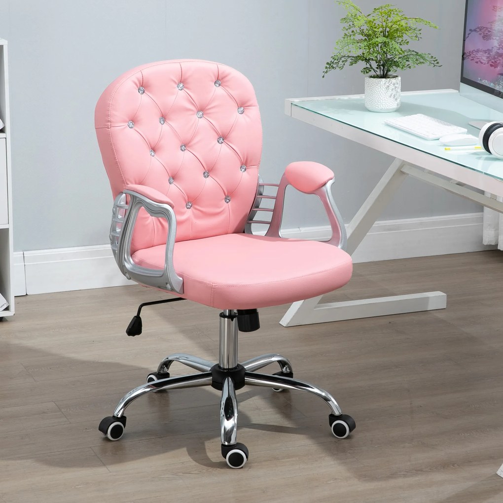 Vinsetto Fotoliu de birou, Ergonomic Fotoliu de birou cu Suport pentru Brațe, Spătar Căptușit, Reglabil în Înălțime Fotoliu de calculator cu Piele Ecologică, Scaun Rotativ pentru Acasă sau Birou, Roz | Aosom Romania