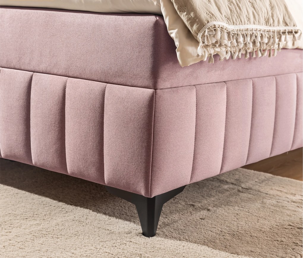 Pat boxspring Wasil 180x200 cu spațiu de depozitare - catifea roz hidrofobă Element 18