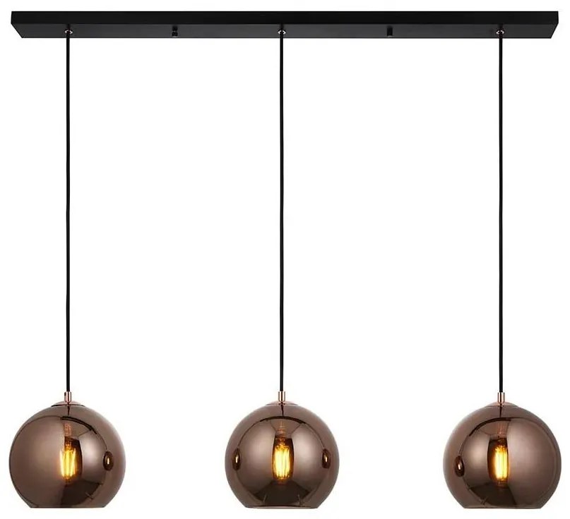 Lustră pe cablu Endon 102929 BOLI 3xE27/10W/230V negru/maro fumuriu