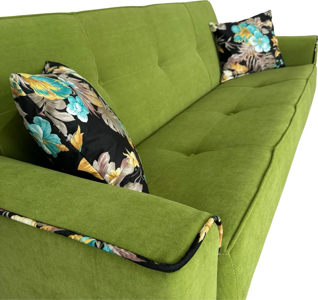 Canapea VERA extensibila, 3 locuri, lada de depozitare, stofa verde masliniu, 225x90x90 Verde masliniu, Stofa