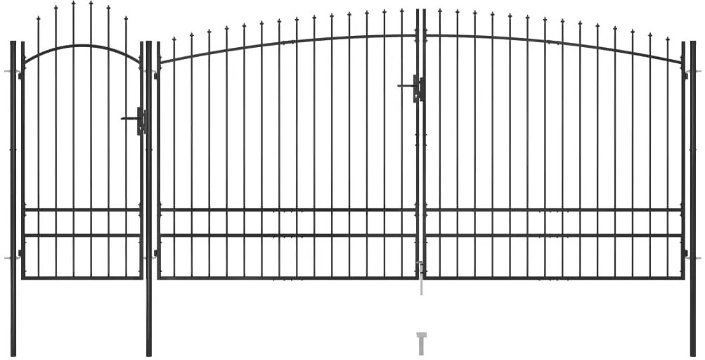 vidaXL Poartă gard pentru grădină cu vârf suliță, negru 5 x 2,45 m