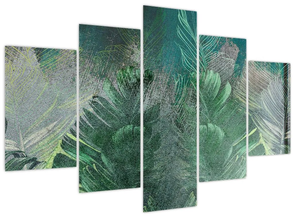 Tablou - Textura de beton cu frunze (150x105 cm)