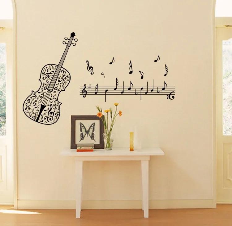 Autocolant de perete "Vioara și note muzicale" 80x50 cm