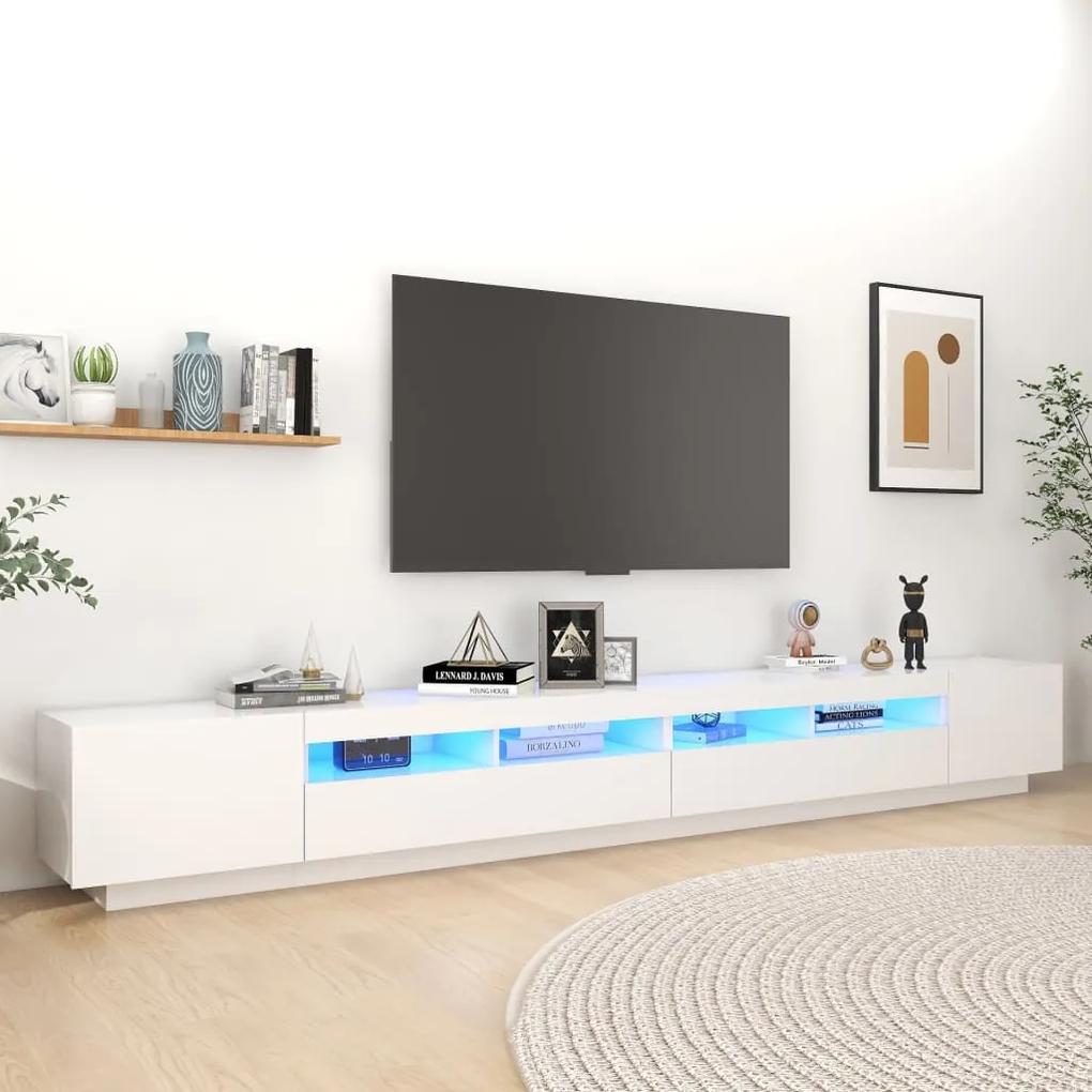 3081924 vidaXL Comodă TV cu lumini LED, alb, 300x35x40cm