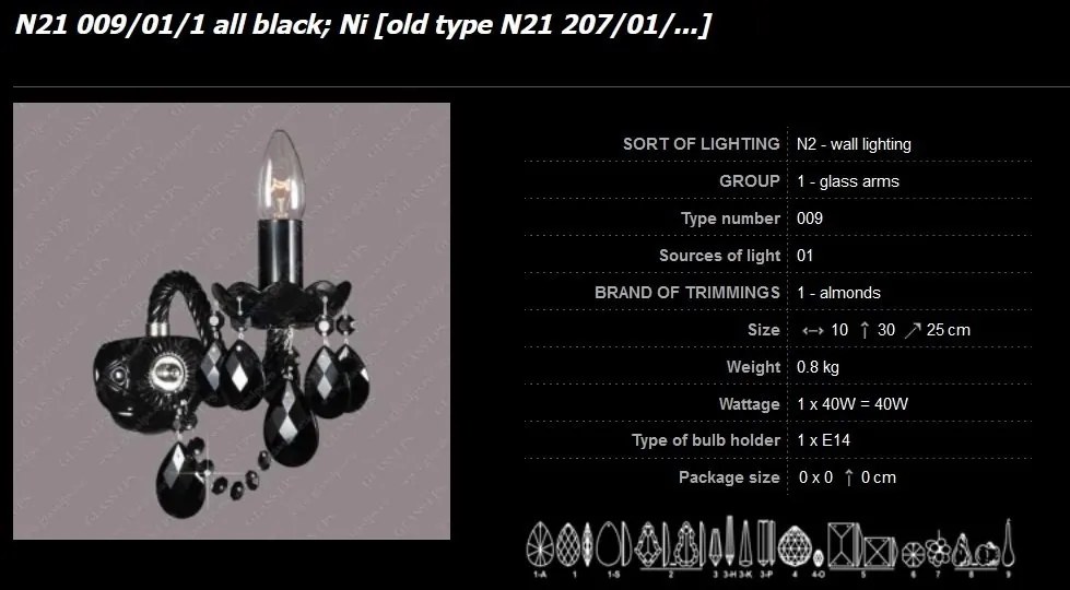 Aplica cristal Bohemia N21 009/01/1 all black