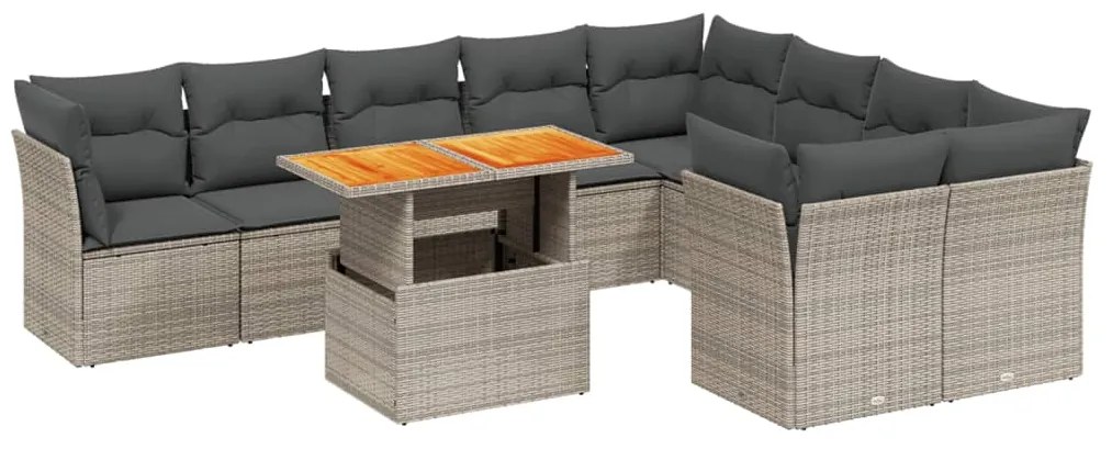 3271011 vidaXL Set mobilier de grădină cu perne, 10 piese, gri, poliratan