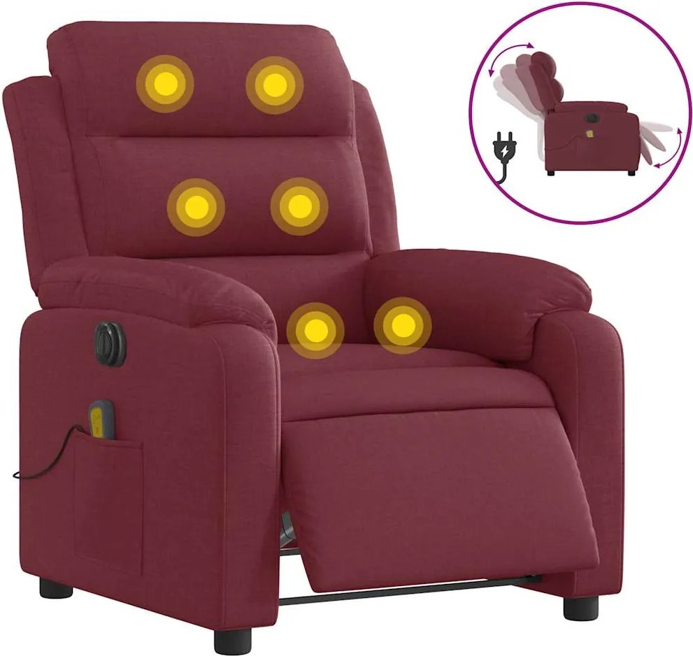 vidaXL Fotoliu electric de masaj rabatabil, roșu vin, textil