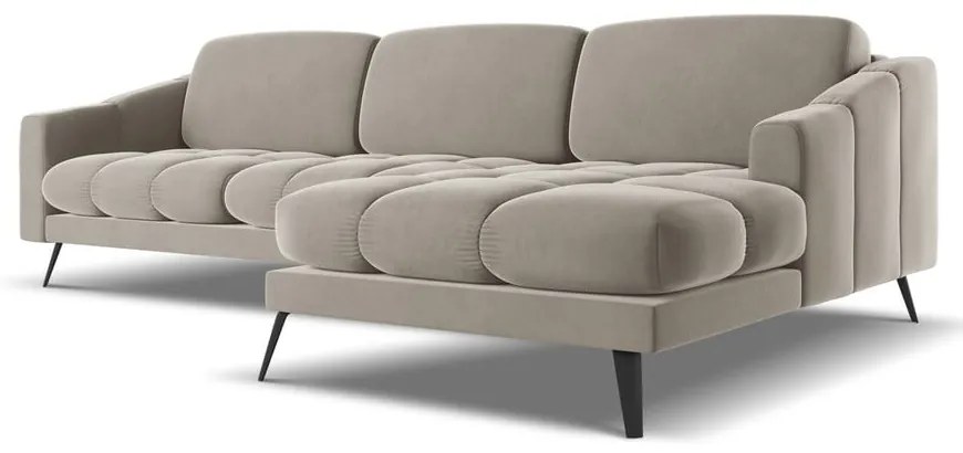 Colțar bej cu tapițerie din catifea (cu colț pe partea dreaptă) Nalu – Makamii