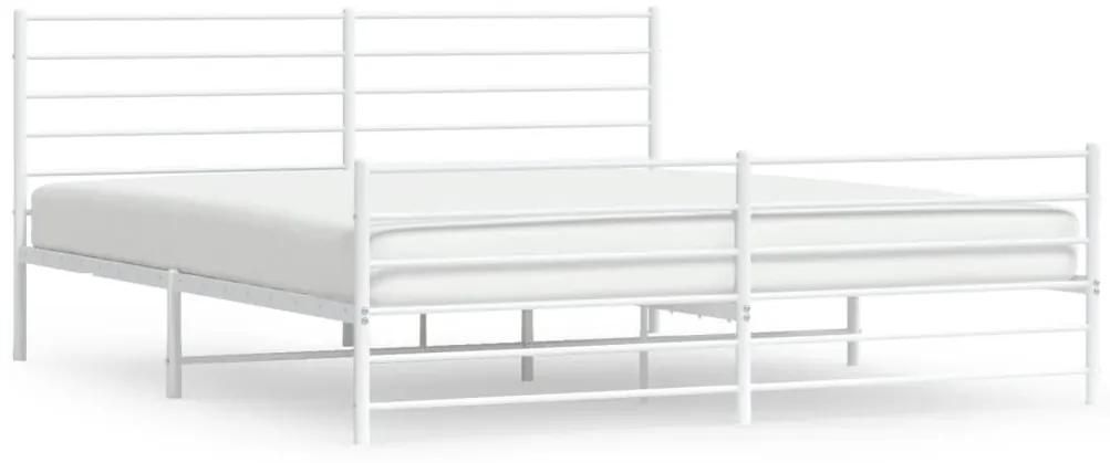 352392 vidaXL Cadru de pat metalic cu tăblie de cap/picioare, alb, 193x203 cm