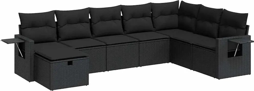 vidaXL Set mobilier de grădină cu perne, 8 piese, negru, poliratan