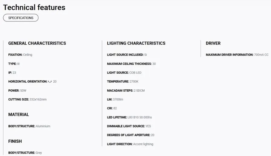 Spot LED incastrabil COLIN-2 Grey recessed 48-72W 2700K 20°