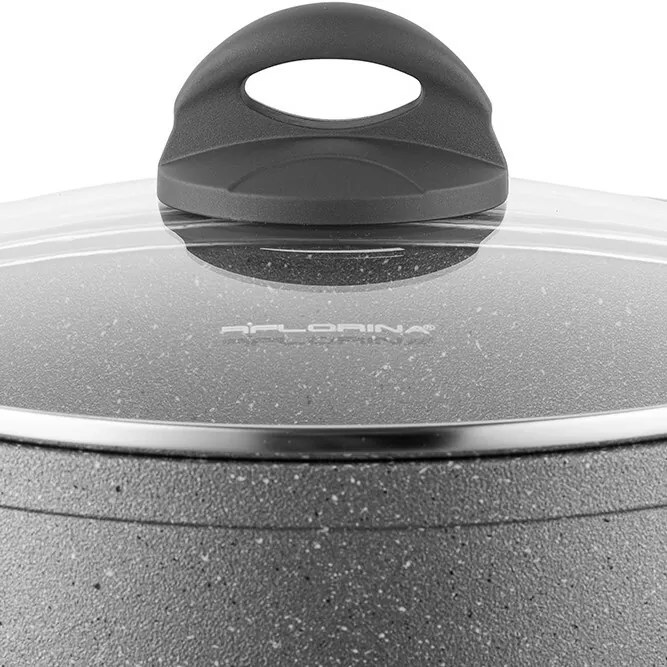 Oală cu capac Florina Lava Stone MG, 24 cm, 4 l, gri, diam. 24 cm