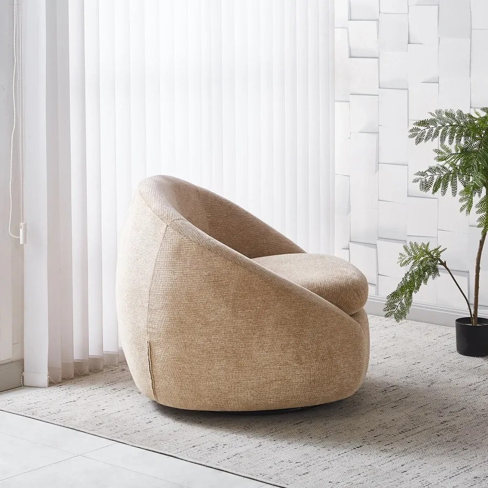 Fotoliu Rotativ – Fotoliu Modern și Confortabil pentru Living, Material Textil, stofă Aragon, Bej