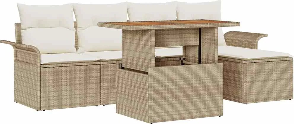vidaXL Set de canapele pentru grădină 6 pcs Bej Rattan poli