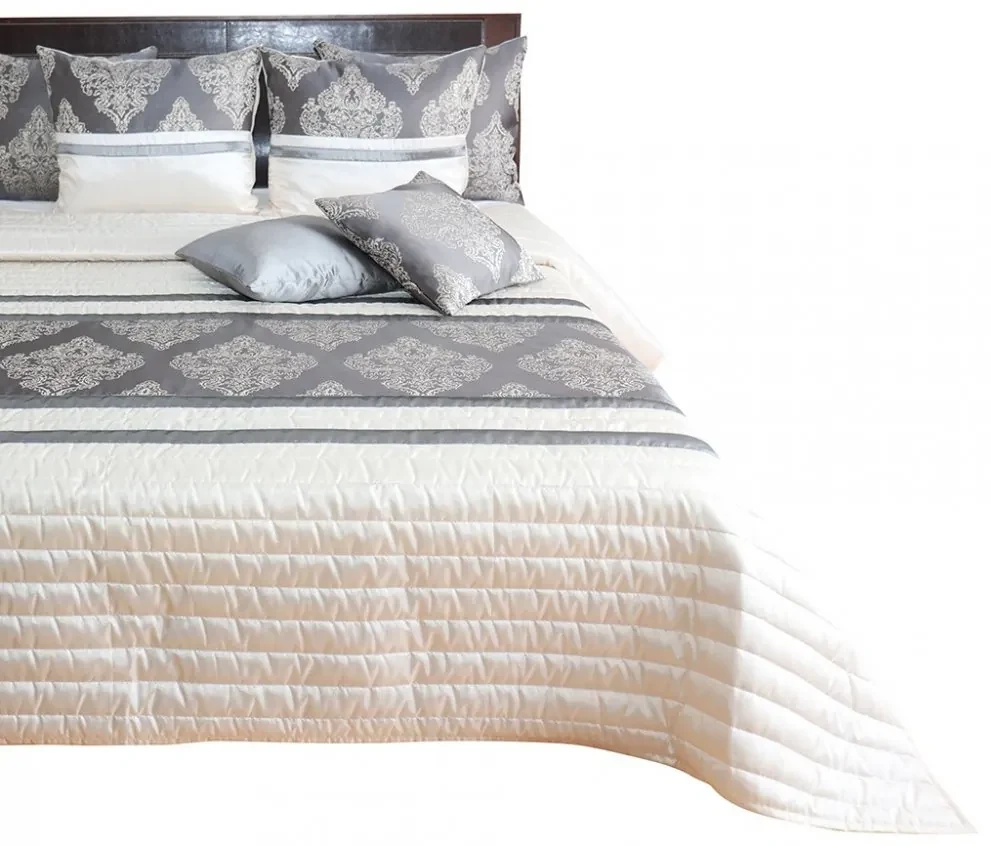Cuvertură de pat de lux design baroc în culoarea gri auriu Lăţime: 260 cm | Lungime: 240 cm