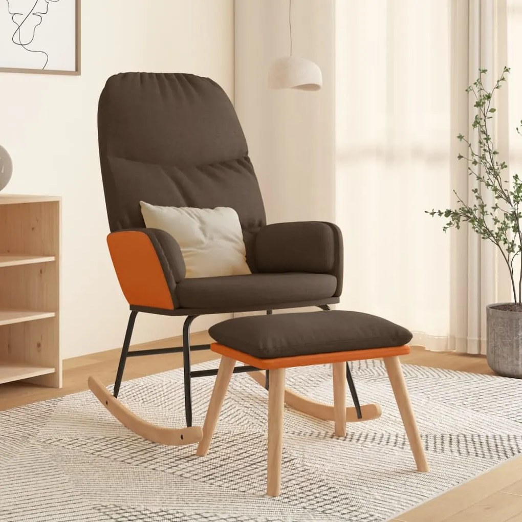 3097404 vidaXL Scaun balansoar cu taburet, maro, textil
