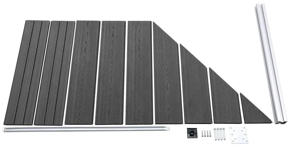Set de panouri de gard, negru, 965x(105-186) cm, WPC 1, Negru, 5 sectiuni + 1 sectiune inclinata