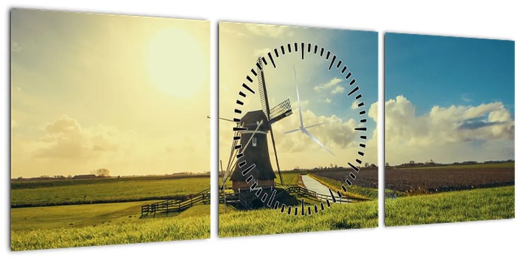 Tablou - Mori de vânt (cu ceas) (90x30 cm)