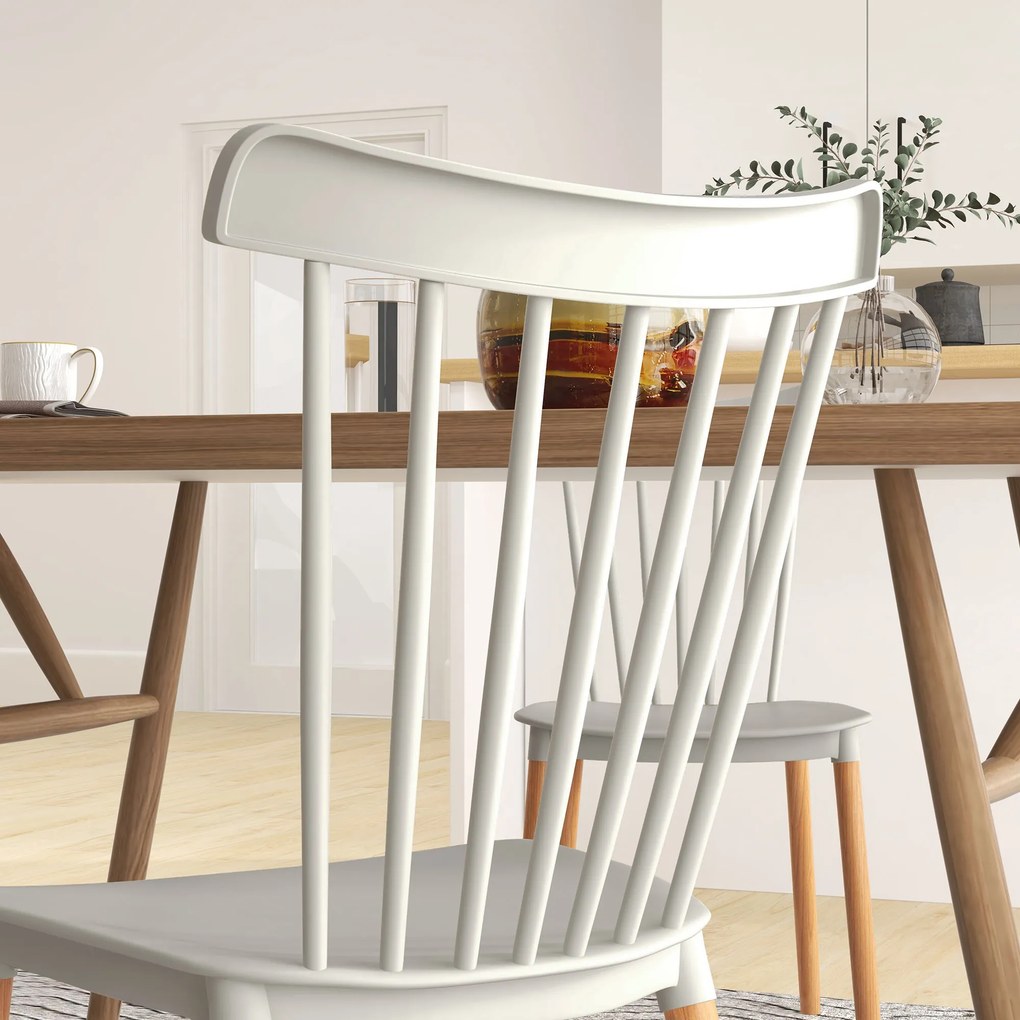 HOMCOM Set de 4 scaune stil scandinav, spătar înalt, șezut din polipropilenă, picioare din fag 48 x 52,5 x 83 cm gri | Aosom Romania