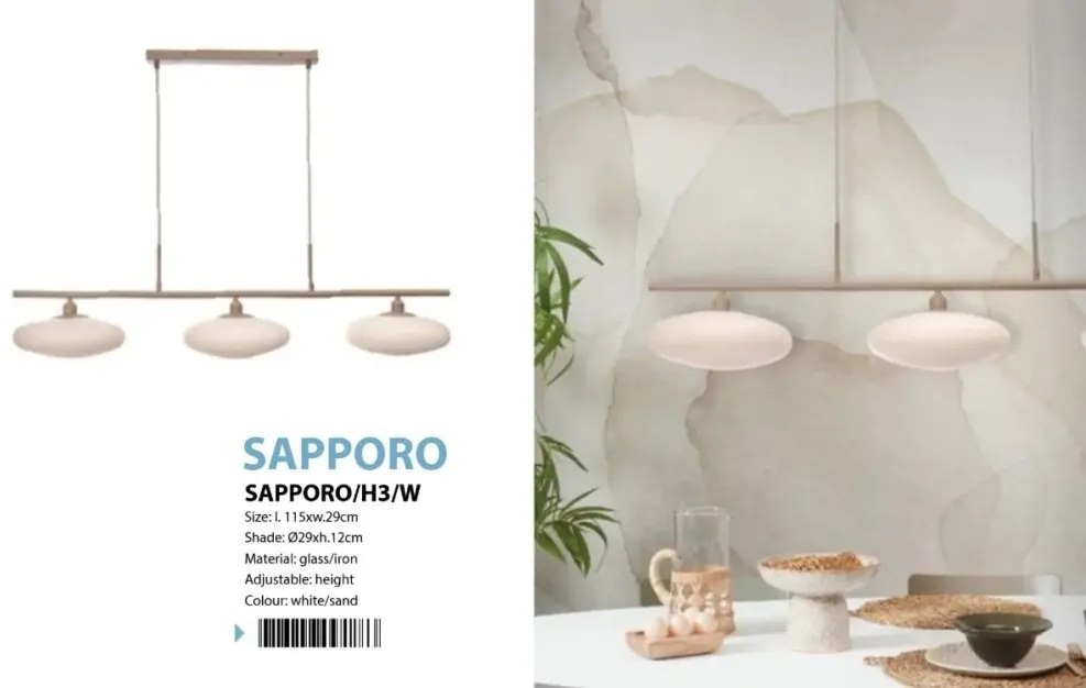 Lustra suspendata design modern Sapporo 3 alb/sand