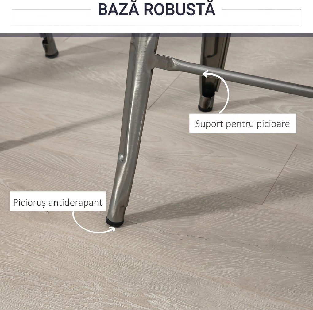 HOMCOM Set 4 Scaune de Bar din Oțel cu Suport pentru Picioare, Argintiu | Aosom Romania