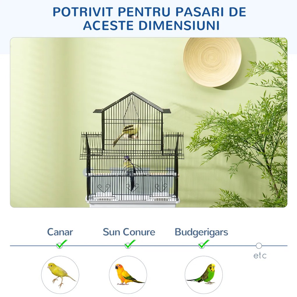 PawHut Cusca pentru Păsări din Metal și Plastic, cu Mâner de Transport și Tavă Detașabilă, Alb, 50.5x41x63 cm | Aosom Romania