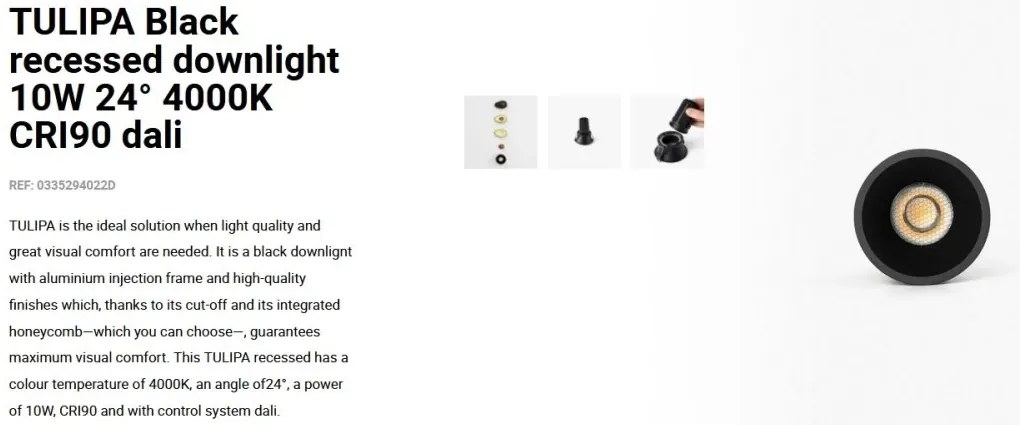 Spot LED incastrabil TULIPA Black recessed downlight 10W 24° 4000K CRI90 dali