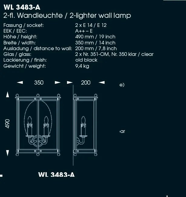 Aplica iluminat exterior din fier forjat WL 3483-A